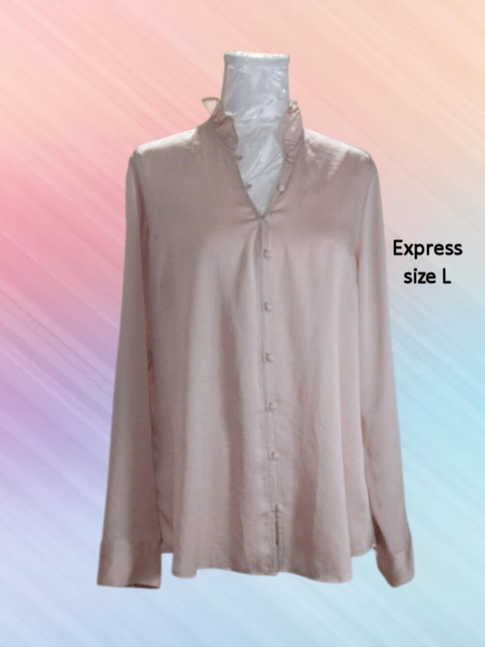 Express size L womens top blouse long sleeves front buttons pink mauve